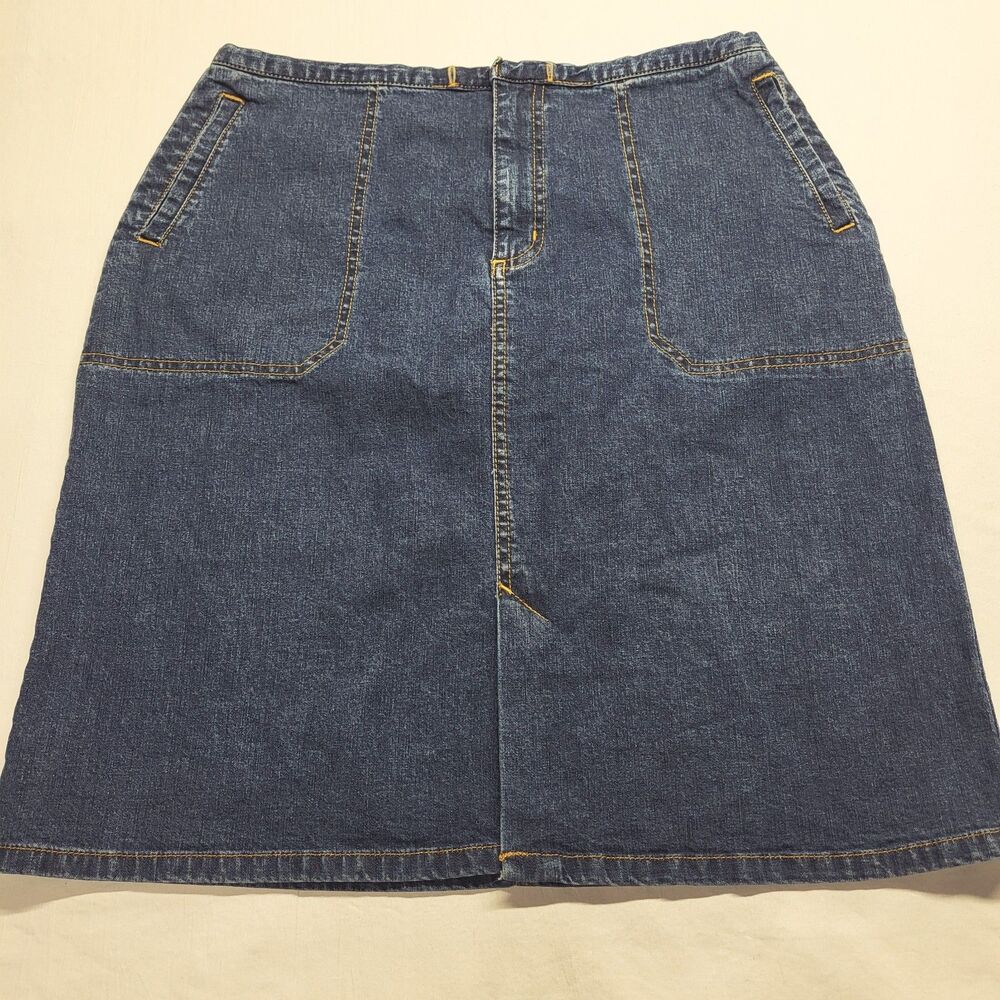 Y2K VTG Cherokee Blue Denim Jean Skirt Size 12 Pockets Cottagecore